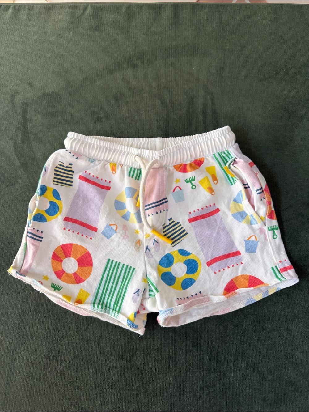 Mon Coeur White Beach-Print Swim Shorts with Multicolor Pattern